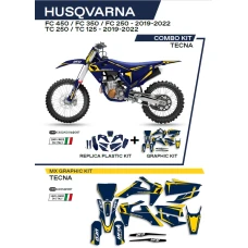 UFO КОМПЛЕКТ ПЛАСТІКОВ ПЛЮС КОМПЛЕКТ НАЛІПОК (OKLEIN) HUSQVARNA TC 125/250 '19-'22; FC 250/350/450 '19-'22 W КОМПЛЕКТІ ПЕРІД TABLICA (HU04303) І КРИШКИ АМОТРТИЗАТОРІВ (HU03361) TECNA КОЛІР СИНІЙ