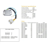 DZE РЕГУЛЯТОР НАПРУГИ APRILIA PEGASO 600/650 90-95, RS125 95-09 (20A), LEONARDO, SCARABEO (ESR087)