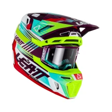 LEATT (НОВИНКА 2023) ШОЛОМ MOTO 8.5 V23 (+ ОКУЛЯРИ VELOCITY 5.5 ПОДАРОК) HELMET KIT NEON КОЛІР ЗЕЛЕНИЙ FLUO/FIOLETOWY/NIEBIESKI РОЗМІР M (57-58 CM)