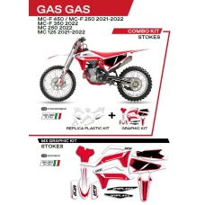 UFO КОМПЛЕКТ ПЛАСТІКОВ ПЛЮС КОМПЛЕКТ НАЛІПОК (OKLEIN) GAS GAS MC 125 '21-'22; MC 250 '22; MCF 250/350/450 '21-'22 W КОМПЛЕКТІ ПЕРІД TABLICA (GG07130) І КРИШКИ АМОТРТИЗАТОРІВ (GG07131) STOKES КОЛІР БІЛИЙ