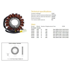 DZE UZWOJENIE ГЕНЕРАТОР STATOR SUZUKI GSX 600R/750R '08-17 (OEM 31401-01H20)