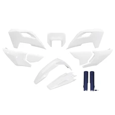 UFO 2024/11 КОМПЛЕКТ ПЛАСТІКОВ (ПОВНИЙ KIT) Z OSLONAMI ТЕЛЕСКОПІЧНИЙ (АМОРТИЗАТОРІВ) HUSQVARNA TE 150 / 250 / 300 '24-'25, FE 250 / 350 / 450 / 501 '24-'25 КОЛІР OEM '25 БІЛИЙ / СИНІЙ