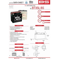 BS АКУМУЛЯТОР BTX5L-BS (YTX5L-BS) 12V 4AH 114X71X106 BEZOBSLUGOWY - ELEKTROLIT OSOBNO (70A) (8) UE2019/1148