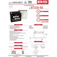 BS АКУМУЛЯТОР BTX20-BS (YTX20-BS) 175X87X155 BEZOBSLUGOWY - ELEKTROLIT OSOBNO (270A) (2) UE2019/1148
