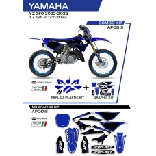UFO КОМПЛЕКТ ПЛАСТІКОВ ПЛЮС КОМПЛЕКТ НАЛІПОК (OKLEIN) YAMAHA YZ 125/250 '22 W КОМПЛЕКТІ ПЕРІД TABLICA (YA04860) І КРИШКИ АМОТРТИЗАТОРІВ (YA04814) APODIS КОЛІР OEM (БІЛИЙ/СИНІЙ)