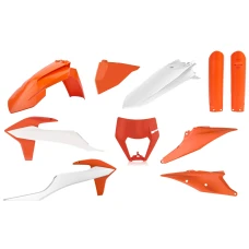 POLISPORT КОМПЛЕКТ ПЛАСТІКОВ KTM EXC/EXC-F TPI '20-'23 W КОМПЛЕКТІ ЗАХИСТ ФАРИ (8668600002) I КРИШКИ АМОТРТИЗАТОРІВ (8398600005) КОЛІР POMARANCZOWO БІЛИЙ