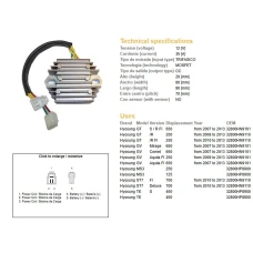 DZE РЕГУЛЯТОР НАПРУГИ HYOSUNG GT250 08-13, GT650 07-13, GV650 07-13, ST700 10-13 (35A) (ESR612)