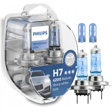 PHILIPS ЛАМПОЧКА H7 12V 55W PX26D WHITE VISION ULTRA (EFEKT INTENSYWNEJ BIELI - ODPORNA NA WIBRACJE - УПРАВЛІННЯ) 2 H7 + 2 ШТУКИ W5W