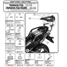 KAPPA СТЕЛАЖ БАГАЖНИКА ЦЕНТРАЛЬНОГО YAMAHA FZ6 / FZS 600 FAZER (04-06), FZ6 S2 / FZ6 600 FAZER S2 (07-11) ( БЕЗ ВІНІЛ ) - PATRZ ОПИС ДОДАТКОВІ