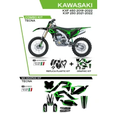 UFO КОМПЛЕКТ ПЛАСТІКОВ ПЛЮС КОМПЛЕКТ НАЛІПОК (OKLEIN) KAWASAKI KXF 250 '21-'22; KXF 450 '19-'22 W КОМПЛЕКТІ ПЕРІД TABLICA (KA04738) І КРИШКИ АМОТРТИЗАТОРІВ (KA04701) TECNA КОЛІР ЧОРНИЙ