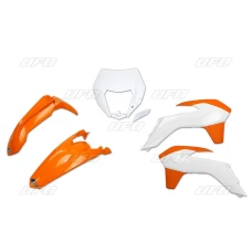 UFO КОМПЛЕКТ ПЛАСТІКОВ KTM EXC/EXCF '14-'16 Z ЗАХИСТ ФАРИ КОЛІР OEM '15 (POMARANCZOWY/BIALY) (KT524E999W)