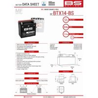 BS АКУМУЛЯТОР BTX14-BS (YTX14-BS) 12V 12AH 150X87X145 BEZOBSLUGOWY - ELEKTROLIT OSOBNO (200A) (4) UE2019/1148