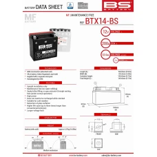 BS АКУМУЛЯТОР BTX14-BS (YTX14-BS) 12V 12AH 150X87X145 BEZOBSLUGOWY - ELEKTROLIT OSOBNO (200A) (4) UE2019/1148