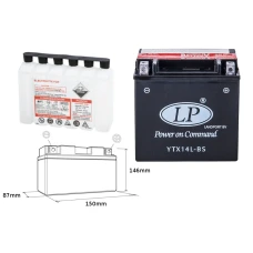 LANDPORT АКУМУЛЯТОР YTX14L-BS 12V 12AH 152X88X147 (HARLEY DAVIDSON 883/1200) BEZOBSLUGOWY - ELEKTROLIT OSOBNO (4) UE2019/1148