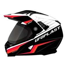 UFO 2023/07 ШОЛОМ ARIES OFFROAD / DUAL / TOURER / CROSSOVER Z СТІКЛО, DASZKIEM I БЛЕНДА ПРОТИСОНЯЧНИЙ КОЛІР ЧОРНИЙ/БІЛИЙ/ЧЕРВОНИЙ FLUO РОЗМІР S - UFO KOLEKCJA 2024