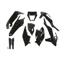UFO КОМПЛЕКТ ПЛАСТІКОВ (ПОВНИЙ KIT) Z OSLONAMI ТЕЛЕСКОПІЧНИЙ (АМОРТИЗАТОРІВ) KTM EXC/EXC-F TPI '17-'19 Z ЗАХИСТ ФАРИ КОЛІР ЧОРНИЙ (KT523E001)